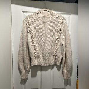 Cream Sweater with Fringe Detail
